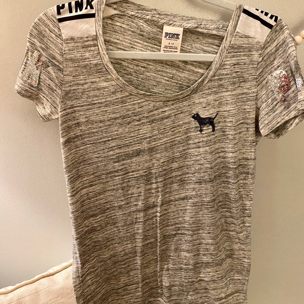 VS PINK Grey Sparkly Tee